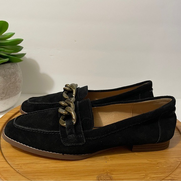 Crown Vintage Lastro Black Suede Loafer Women's 8.5 Chunky Chain Preppy Flat - Picture 1 of 9